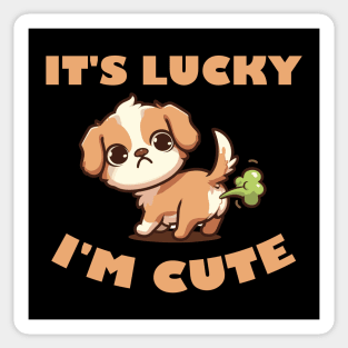 It's Lucky I'm Cute - Cute Puppy Funny Fart Tee Sticker